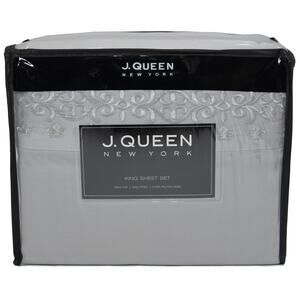 J. Queen New York Gray King Majestic Embroidered Sheet Set